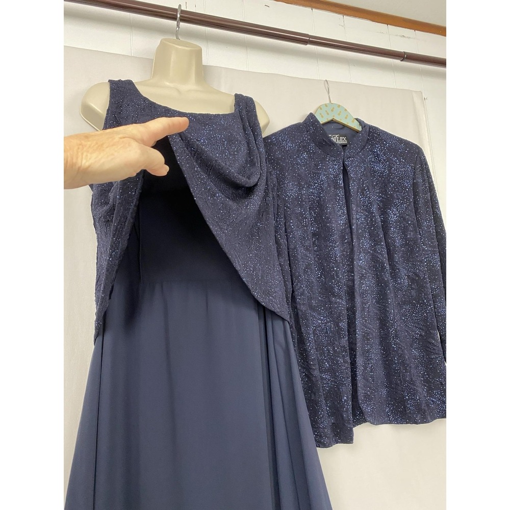 Alex Evenings 2 Piece Dress Jacket Set Womens 18W Navy Blue Glimmer Gown Formal - Picture 3 of 16